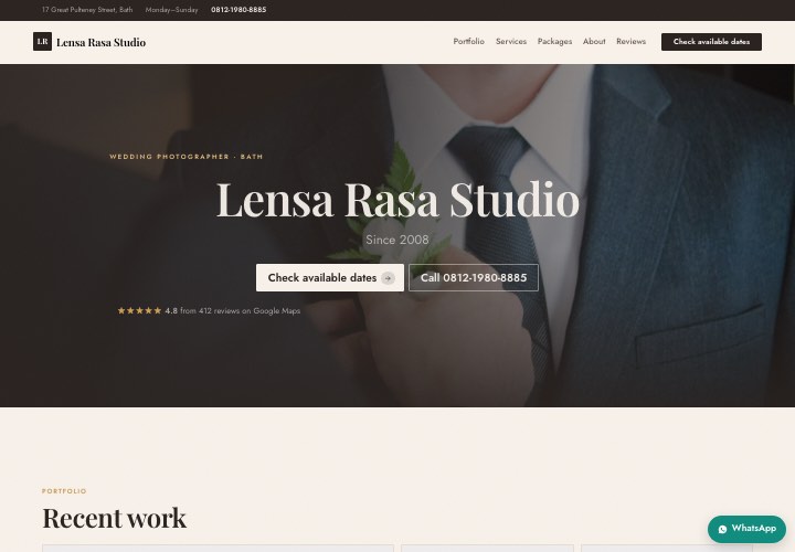 Example page for Lensa Rasa Studio using the Work first design