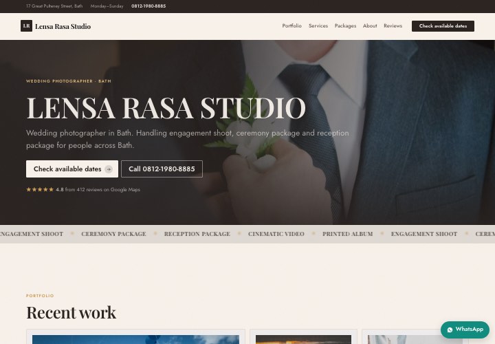 Example page for Lensa Rasa Studio using the Dark stage design
