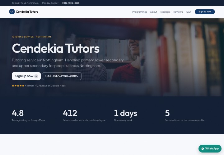 Example page for Cendekia Tutors using the Straight-talking school design