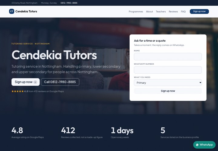 Example page for Cendekia Tutors using the Form in the hero design