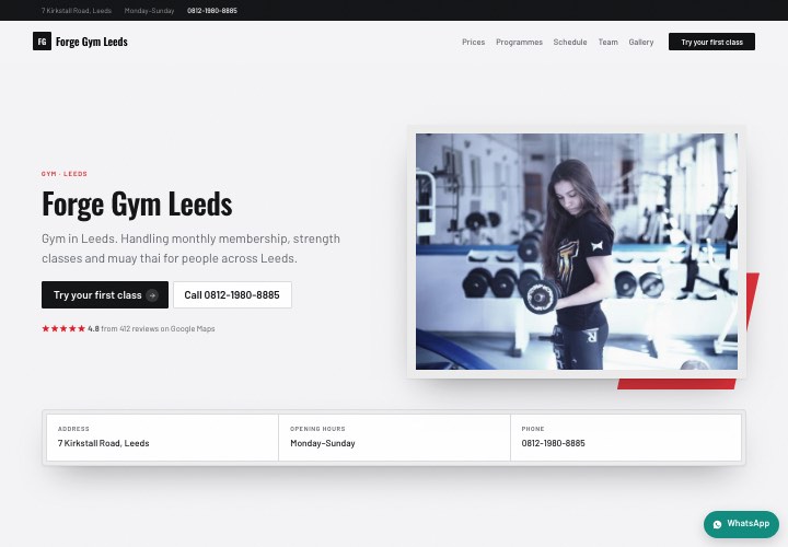 Example page for Forge Gym Leeds using the Price first design