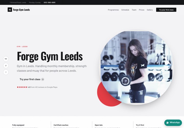 Example page for Forge Gym Leeds using the Person up front design