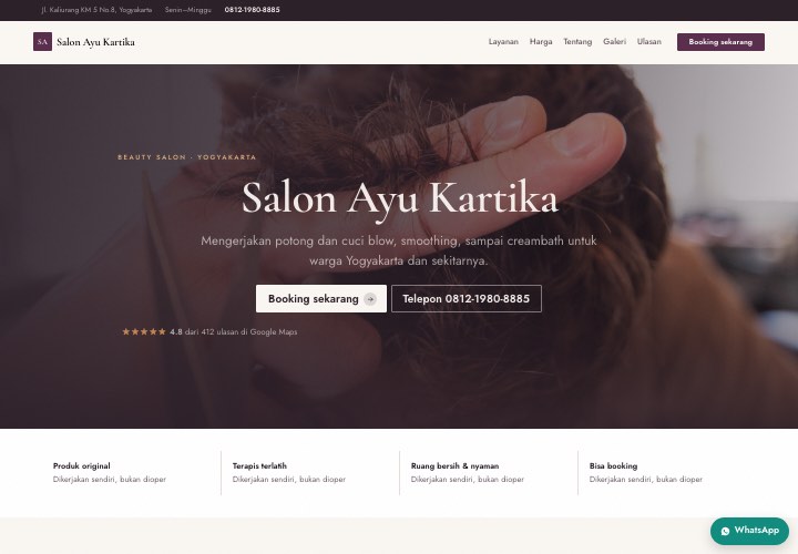 Contoh halaman Salon Ayu Kartika dengan rancangan Salon mewah