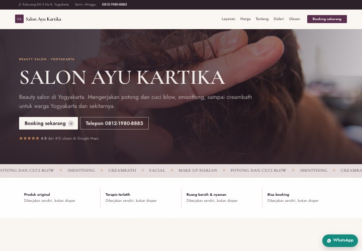 Contoh halaman Salon Ayu Kartika dengan rancangan Panggung gelap