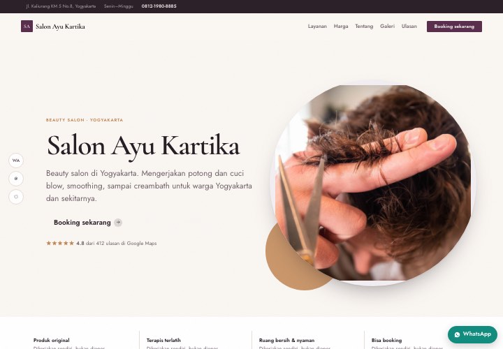 Contoh halaman Salon Ayu Kartika dengan rancangan Sosok di depan