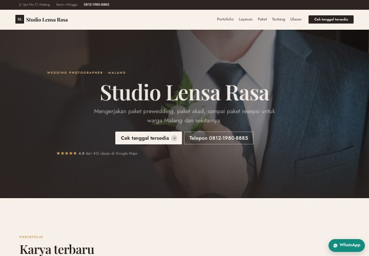 Contoh halaman Studio Lensa Rasa dengan rancangan Karya dulu