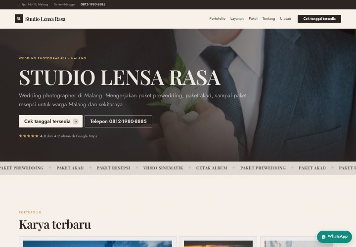 Contoh halaman Studio Lensa Rasa dengan rancangan Panggung gelap