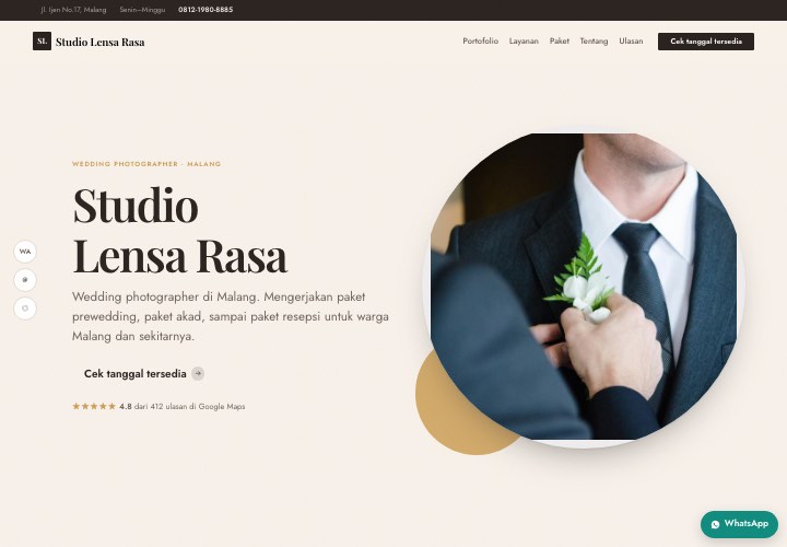 Contoh halaman Studio Lensa Rasa dengan rancangan Sosok di depan