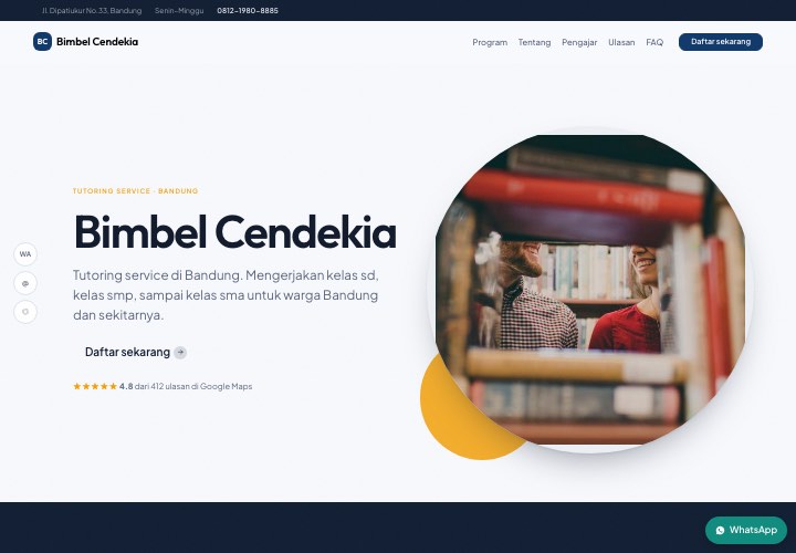 Contoh halaman Bimbel Cendekia dengan rancangan Sosok di depan