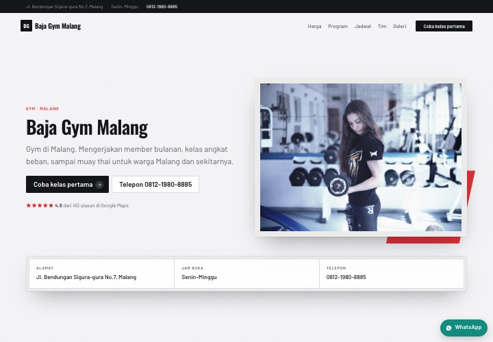 Contoh halaman Baja Gym Malang dengan rancangan Etalase harga