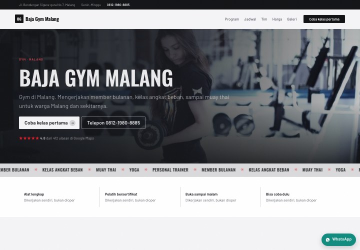 Contoh halaman Baja Gym Malang dengan rancangan Panggung gelap