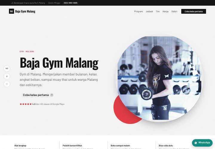 Contoh halaman Baja Gym Malang dengan rancangan Sosok di depan