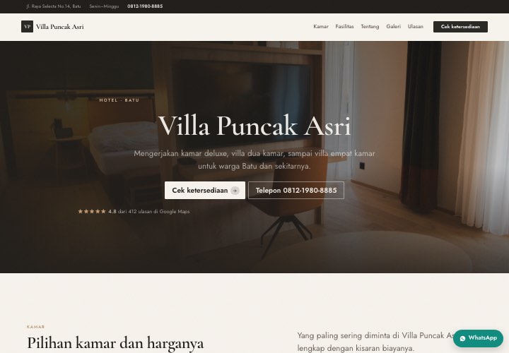 Contoh halaman Villa Puncak Asri dengan rancangan Penginapan tenang