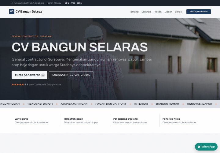 Contoh halaman CV Bangun Selaras dengan rancangan Panggung gelap