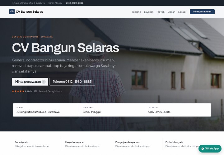 Contoh halaman CV Bangun Selaras dengan rancangan Kontraktor bukti